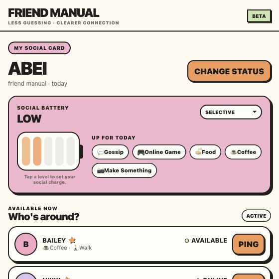 Friend Manual Beta v6 actual prototype home screen